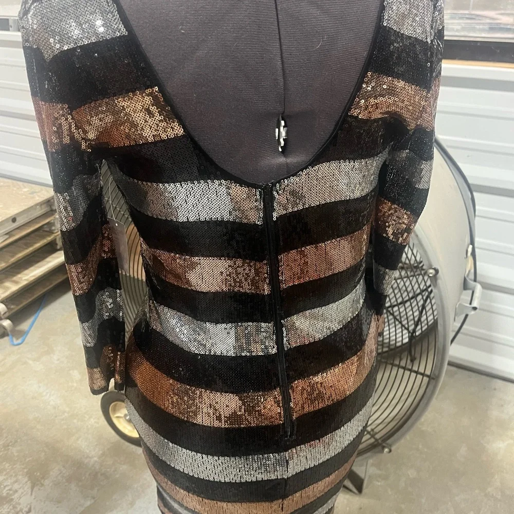 Charlotte Russe Metallic Striped Long Sleeve Dress - Picture 5 of 7